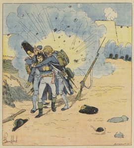 Saint-Jean-dAcressa kranadierit Daumesnil ja Souchon peittävät Bonaparten ruumiillaan? tekijältä after Louis Charles Bombled