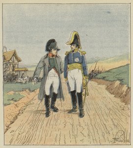 Menessään Elban saarelle Napoleon tapaa Augereaun tekijältä after Louis Charles Bombled