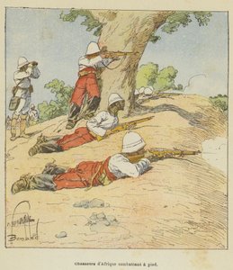 Afrikkalaiset metsästäjät taistelevat jalkaisin tekijältä after Louis Charles Bombled