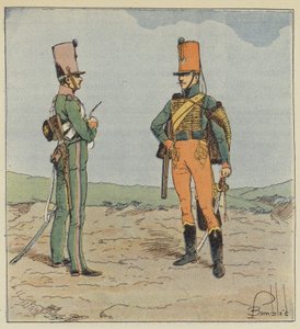 Partio ja metsästäjä hevosen selässä, nuori vartija 1813-1815 tekijältä after Louis Charles Bombled