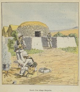 Sisäänkäynti Madagaskarin kylään tekijältä after Louis Charles Bombled