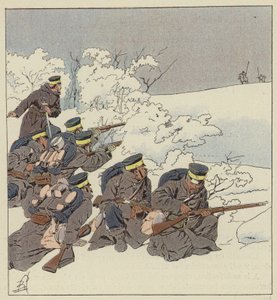 Japanilainen jalkaväki kenttäpuvussa talvella tekijältä after Louis Charles Bombled