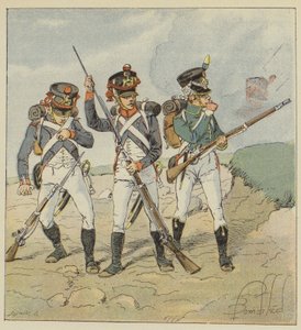 Nuori vartija, 1806, varusmies-lestarit, Tirailleur-lenaatieri, laippa-metsästäjä tekijältä after Louis Charles Bombled