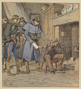 Komentaja Safflet antaa viljelijälle Blanchetille 875 frangin kupongin ruumiin kassalla. tekijältä after Louis Charles Bombled