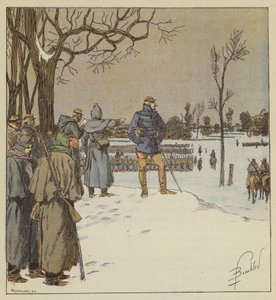Kenraali Chanzy ylittää asemien rintaman 11. tammikuuta ennen taistelua tekijältä after Louis Charles Bombled