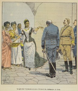 Kenraali Duchesne ja hänen upseerinsa uimaseremoniassa tekijältä after Louis Charles Bombled