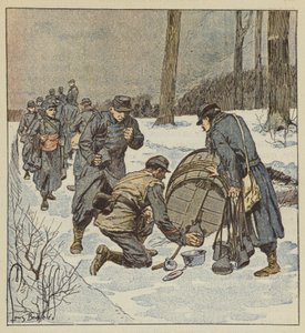 Merisotilaat täyttävät tynnyritölkkinsä rommilla tekijältä after Louis Charles Bombled