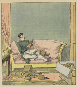 Napoleon lukee kirjoja, jotka on juuri lähetetty hänelle tekijältä after Louis Charles Bombled