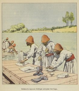 Afrikkalaisen rykmentin sotilaat puhdistavat pyykkiä tekijältä after Louis Charles Bombled