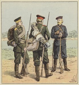 Venäläiset sotilaat kampanjavaatteissa tekijältä after Louis Charles Bombled