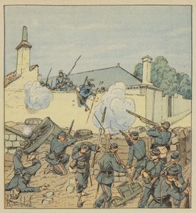 Yllätys rue Galanten barrikadilla tekijältä after Louis Charles Bombled