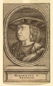 Maximilian I:n (1459-1519) muotokuva tekijältä after Lucas van Leyden