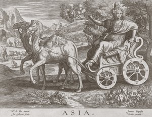 Aasia neljältä mantereelta, pub. C 1588-89 tekijältä after Maarten de Vos