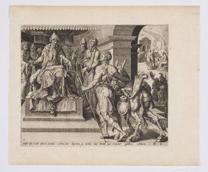 Daavid tuomassa Saulille lahjoja isältään tekijältä after Maarten van Heemskerck