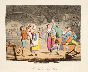 Piemonten tanssi, italialaisista maisemista, jotka edustavat Italian eri valtioiden tapoja, tottumuksia ja huvituksia, julkaisu: A Piedmontese Dance, from Italian Scenery, representing the Manners, Customs and Amusements of the different States of Italy, p