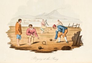 Playing at the Ring, from Italian Scenery, representing the Manners, Customs and Amusements of the different States of Italy, pub. 1806 (käsin väritetty kaiverrus)