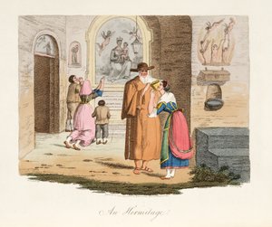 Capuan eremitaasi, italialaisista maisemista, jotka esittävät Italian eri valtioiden tapoja, tottumuksia ja huvituksia, pub. 1806 (käsin väritetty kaiverrus).