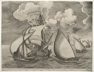 Purjealukset: Galley-laivasto karavelin saattamana tekijältä after Pieter Bruegel