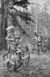 Jacques Cartier tapaa alkuasukkaat metsässä lähellä St Lawrence-jokea