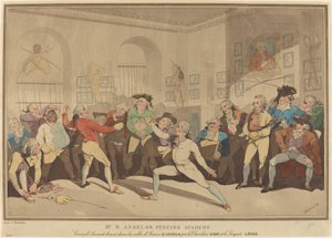 Mr. H. Angelon miekkailuakatemia tekijältä after Thomas Rowlandson