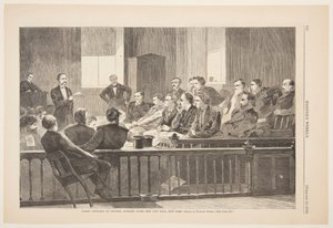 Valamiehet kuuntelevat asianajajaa, korkein oikeus, New City Hall, New York tekijältä Winslow Homer