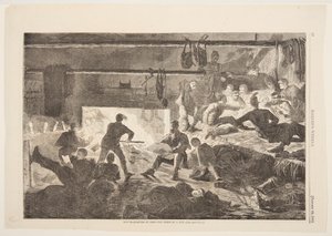 Winter-Quarters in Camp - Inside of the Hut tekijältä Winslow Homer