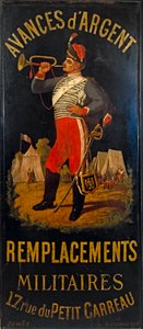 Ranskaksi: Au hussard. Sotilaskorvaustoimiston merkki. 17 rue des Petits-Carreaux, 11. kaupunginosa, Pariisi. tekijältä anonymous 