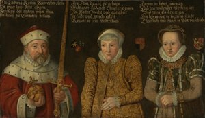 Saksa: Muotokuva Pfalzin vaaliruhtinas Fredrik III:sta (1515-1576) ja hänen vaimoistaan Maria von Brandenburg-Kulmbachista ja Amalia von Neuenarista. tekijältä anonymous 