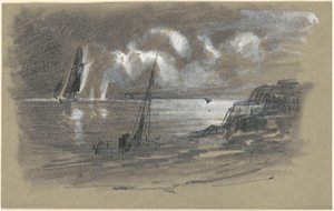 Seacoast by Moonlight [recto] tekijältä attributed to Edward Moran