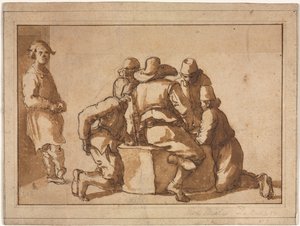Genrekohtaus nuorista miehistä pelaamassa peliä tekijältä attributed to Frederico Zuccaro