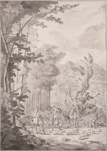 Metsästysjuhlat Marlyssa tekijältä attributed to Jean Baptiste Martin, Le Vieux