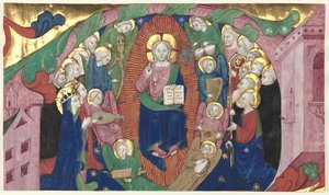 Katkelma historioidusta nimikirjaimesta kuorokirjasta: Kristus Majesteetissa tekijältä attributed to Michelino Molinari da Besozzo