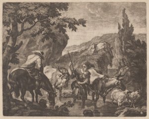 Nautaa pyörittelemässä virtaa tekijältä attributed to Robert Robinson,after Nicolaes Pietersz Berchem