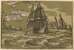 Kaksi kolmen päällikön alusta rannikolla tekijältä attributed to workshop of Willem Jansz. Blaeu