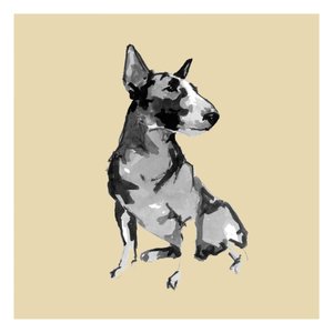 Istuva bullterrieri tekijältä cartissi