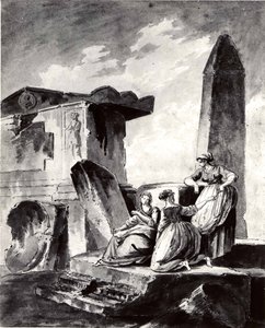 Kolme nuorta tyttöä Ruinsilta, n. 1790. tekijältä copy after Hubert Robert.
