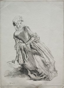 Istuva nainen tekijältä copy after Jean Antoine Watteau