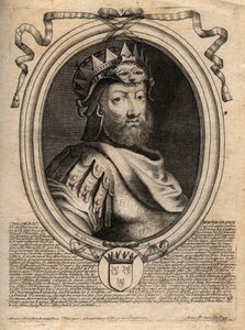 Muotokuva Childeric I:stä, Saliansin frangien kuninkaan (436-481) - CHILDERIC I:n Salian frankkien kuninkaan muotokuva - kaiverrus teoksesta "Les Augustes Representations de tous les Kings de France from Pharamond to LouisXIV", Pariisi