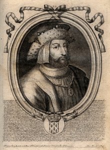 Clotaire (Clothaire) II:n (584 - 628), Neutrian kuninkaan ja frankkien kuninkaan muotokuva - Clotaire tai Chlotar II (k.629) frankkien kuningas - kaiverrus teoksesta Les Augustes Representations de tous les Kings de France from Pharamond LouisXIV