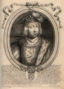 Clovis III:n, frangien kuninkaan muotokuva 691–695 - KLOVIS III: Neutrian ja Austraasian merovingilainen kuningas - kaiverrus teoksesta "Les Augustes Representations de tous les Kings de France from Pharamond to LouisXIV", Pariisi tekijältä de Larmessin