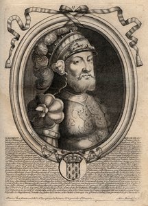 Dagobertin, frangien kuninkaan muotokuva 628-638 - Dagobert (605-39) frankkien kuningas - kaiverrus teoksesta "Les Augustes Representations de tous les Kings de France from Pharamond to LouisXIV", Pariisi tekijältä de Larmessin