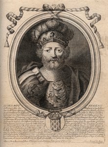 Eudeksen (Odon) muotokuva (v. 860 - 898), Pariisin ja Troyesin kreivi, silloinen Ranskan kuningas - Pariisin EUDES-kreivi valittiin Ranskan valtaistuimelle Kaarle keisarin kukistumisen jälkeen - kaiverrus teoksesta "Les Augustes Representations de tous les