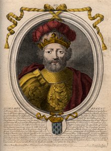 Eudeksen (Odon) muotokuva (v. 860 - 898), Pariisin ja Troyesin kreivi, silloinen Ranskan kuningas - Pariisin EUDES-kreivi valittiin Ranskan valtaistuimelle Kaarle keisarin kukistumisen jälkeen - kaiverrus teoksesta "Les Augustes Representations de tous les