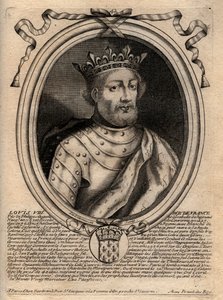 Ludvig VIII:n (1187 - 1226), Ranskan kuninkaan - Ludvig VIII:n (1187-1226) Ranskan kuninkaan muotokuva - kaiverrus teoksesta "Les Augustes: Kaikkien Ranskan kuninkaiden esitykset Pharamondista LouisXIV:hen", Pariisi tekijältä de Larmessin