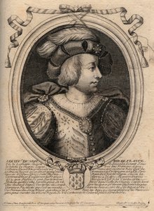 Ludvig V Faineantin (967 - 987), Ranskan kuninkaan muotokuva - Louis V Indolent (967-987) kaiverrus teoksesta "Les Augustes Representations de tous les Kings de France from Pharamond to LouisXIV", Pariisi tekijältä de Larmessin