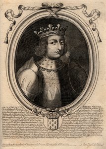 Ludvig X:n Hutinin (1289 - 1316), Ranskan kuninkaan - Ludvig X:n (1289-1316) Itsepäinen, Ranskan ja Navarran kuninkaan muotokuva - kaiverrus teoksesta "Les Augustes Representations de tous les Kings de France from Pharamond to LouisXIV", Pariisi tekijältä de Larmessin
