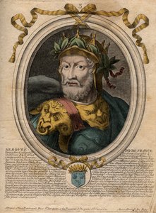Muotokuva Meroveesta tai Merovechistä, frangikuningas (v448-v458), ensimmäinen Merovingialaisen rodun kuningas - Muotokuva Merovechista (Meroveus) (d456) Salian frankkien kuningas - kaiverrus 
