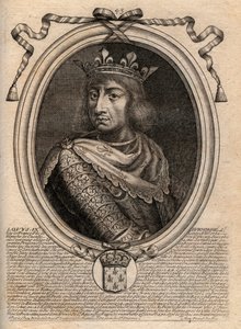 Muotokuva Saint Louisista (Saint-Louis, Louis IX (1214-1270) - Saint Louis IX (1214-70) Ranskan kuningas - kaiverrus teoksesta "Les Augustes: Kaikkien Ranskan kuninkaiden esitykset Pharamondista LouisXIV:hen", Pariisi tekijältä de Larmessin