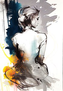 Maalaus istuvasta naisesta, Serenity in Silhouette, canvas-taidevedoksia tekijältä F. Abderrahim