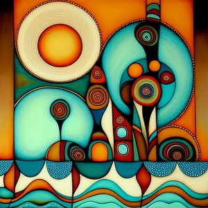 Abstrakti ranta, aaltoileva meri ja tuuli, hundertwasserin inspiroima taideprintti